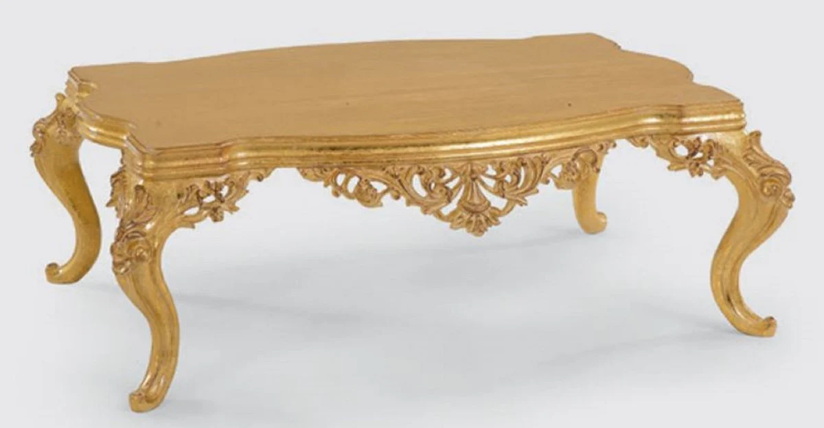 Luxury baroque coffee table gold 120 x 90 x H. 46 cm - Handcrafted solid wood living room table in baroque style - Magnificent baroque furniture
