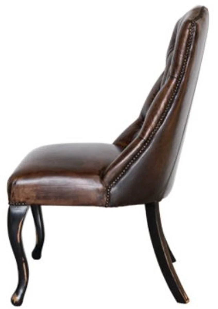Chesterfield Dining Chair Vintage Dark Brown / Antique Black - Elegant Genuine Leather Chair - Chesterfield Furniture