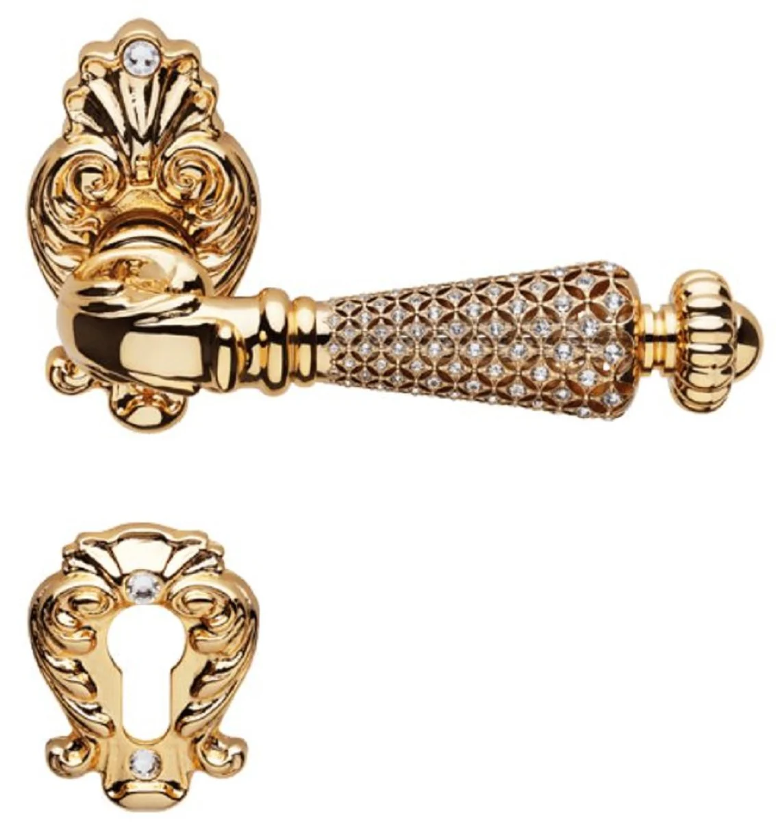 Baroque door handle set with Swarovski crystal glass 14.2 cm - Made in Italy
