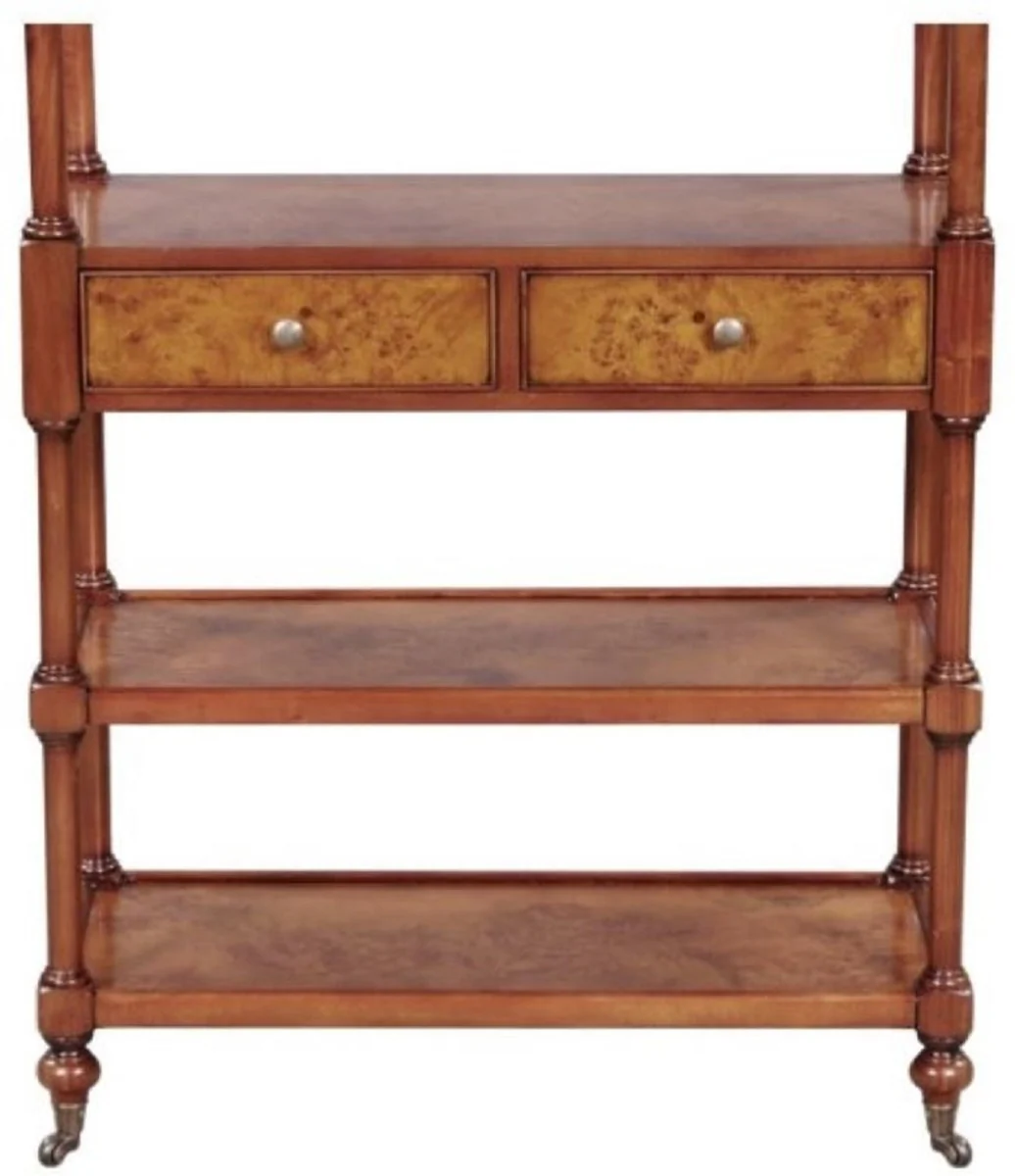 Luxury Art Nouveau bookcase brown / dark brown 81 x 40 x H. 182 cm - shelf cabinet with wheels and 2 drawers