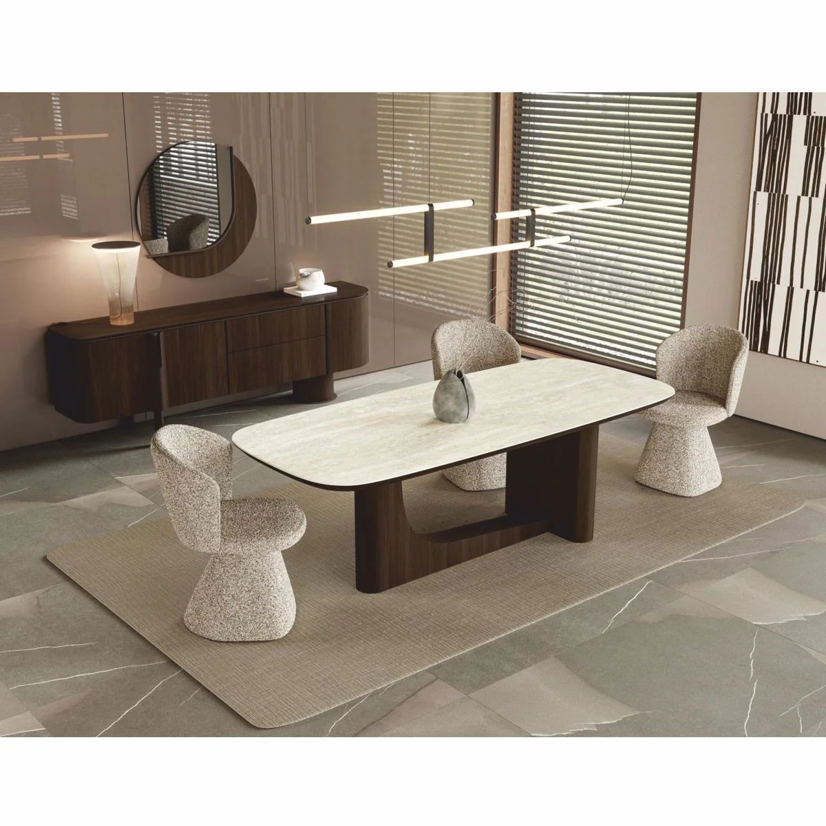 Luxury dining table with ceramic table top white / dark brown 230 cm