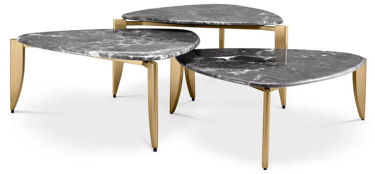 Luxury coffee table set of 3 brass / gray - brass living room tables with marble top - living room furniture - hotel furniture - luxury quality