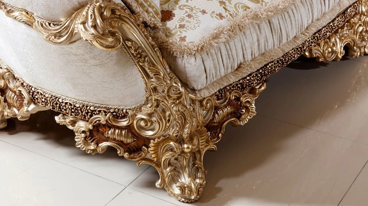 Luxury Baroque Sofa White / Multicolored / Brown / Gold - Magnificent Living Room Sofa with Elegant Pattern - Baroque Living Room & Hotel Furniture - Noble & Magnificent