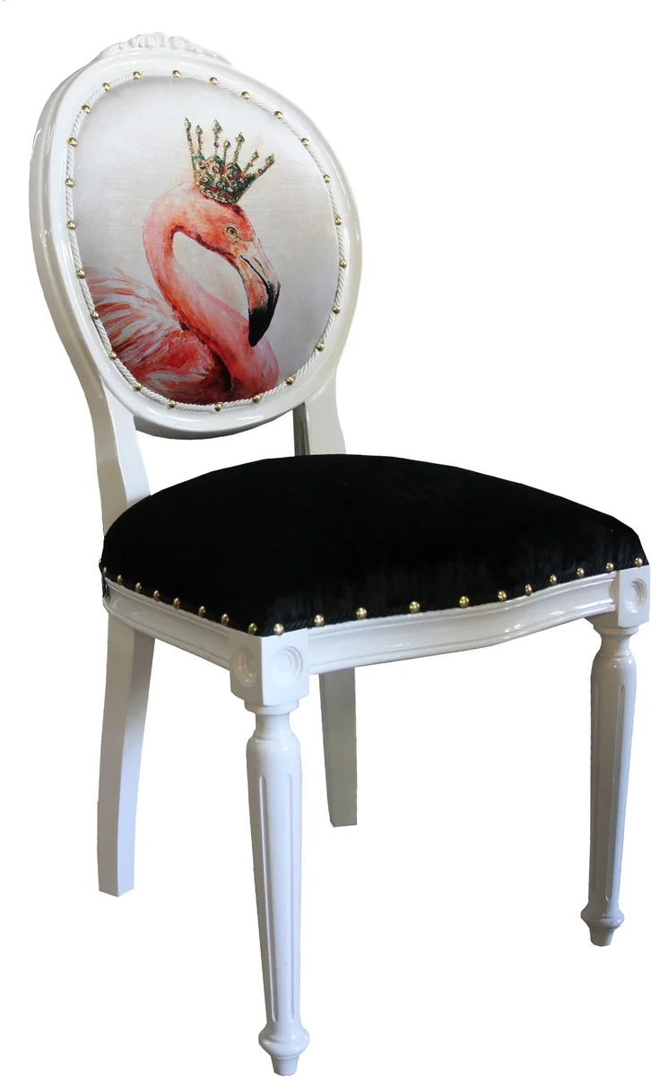 Baroque luxury dining room chair without armrests flamingo with crown and with bling bling rhinestones - designer chair - limited edition