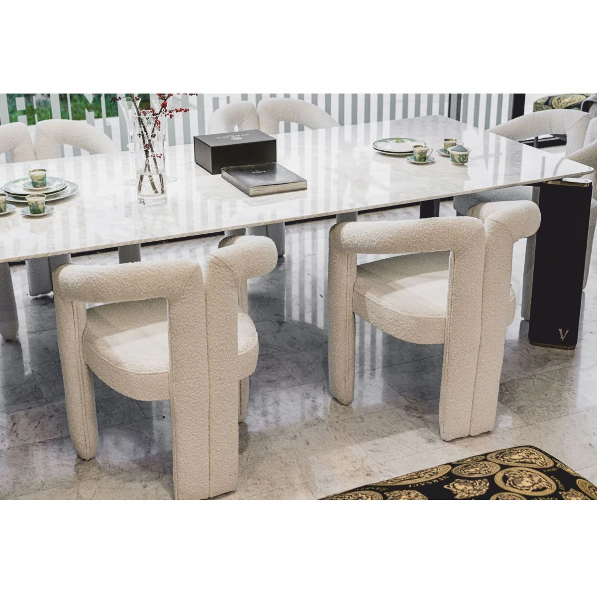 Luxury dining room chair with armrests white 60 x 65 x H. 80 cm