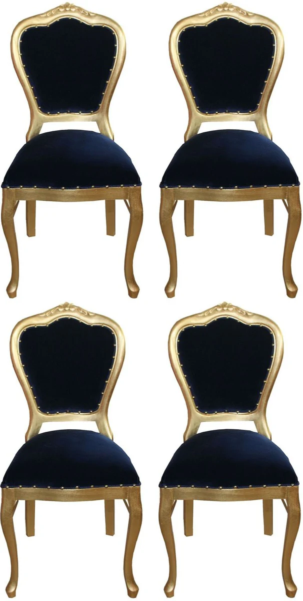 Luxury baroque dining room set royal blue / gold 45 x 46 x H. 99 cm - 4 handmade dining chairs - baroque dining room furniture