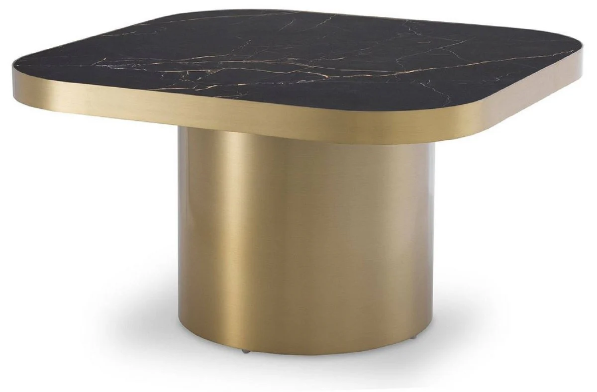 Luxury side table black / brass 64 x 64 x H. 37.5 cm - Square stainless steel table with ceramic top - Living room furniture - Luxury furniture