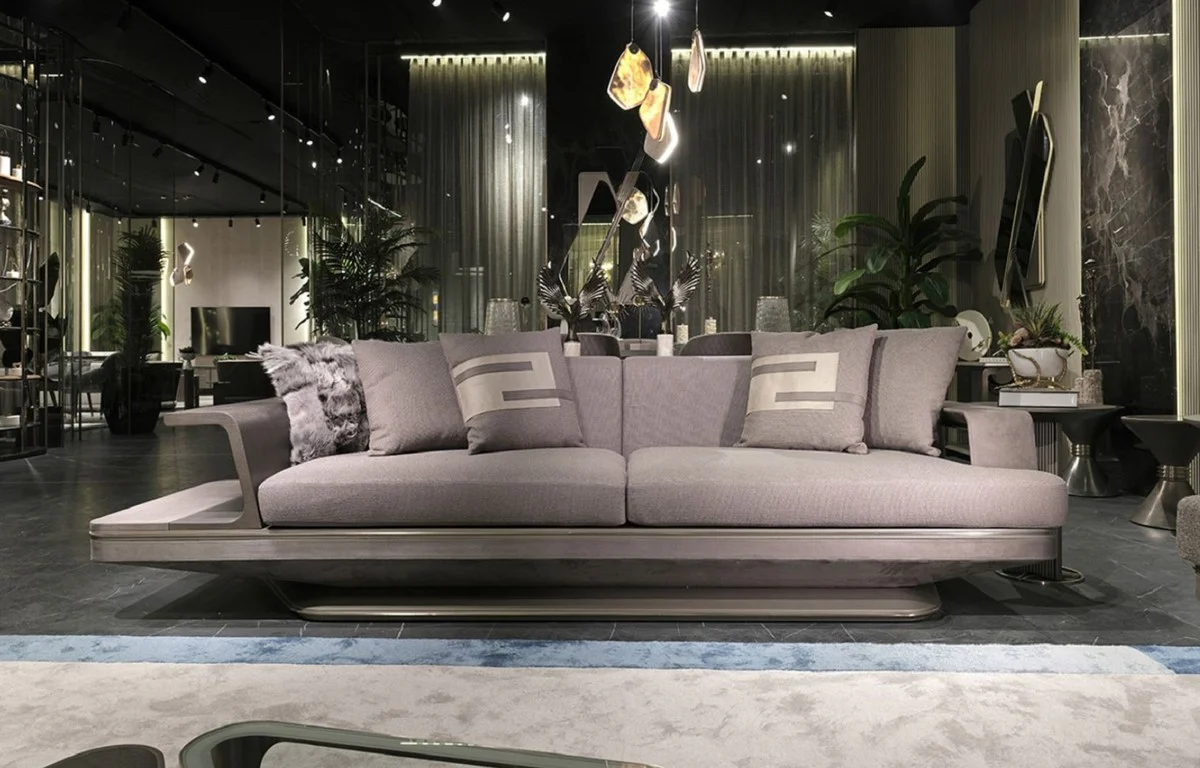 Luxury sofa gray / silver 290 x 94 x H. 76 cm - Living room sofa - Hotel sofa - Living room furniture - Living room furniture - Hotel furniture - Luxury furniture - Luxury furniture