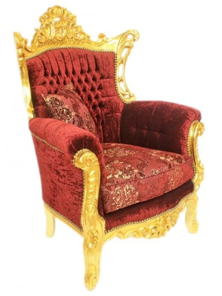 Barock Wohnzimmer Set Master Bordeaux Muster Samtstoff / Gold - 2er Sofa + 2 Sessel - Limited Edition!