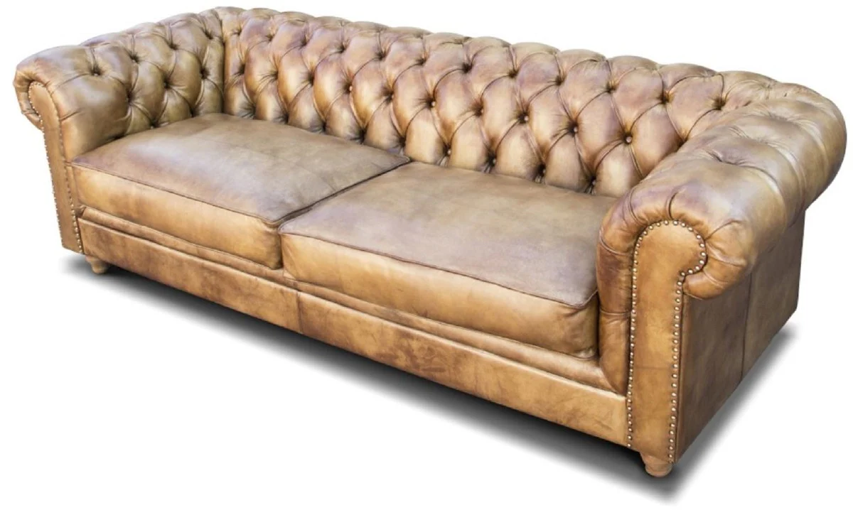 Luxury Chesterfield leather sofa vintage light brown 240 x 100 x H. 80 cm - real leather living room sofa - living room furniture - Chesterfield furniture - luxury furniture - luxury living room furnishings