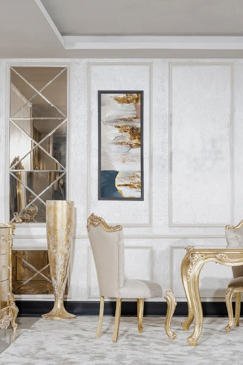 Luxury Baroque Dining Room Chair Gray / Gold - Magnificent Baroque Style Kitchen Chair - Luxury Dining Room Furniture in Baroque Style - Baroque Furniture - Noble & Magnificent