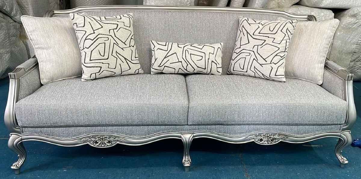 Luxury Baroque Living Room Sofa Gray / Silver 217 cm - Baroque Living Room Furniture