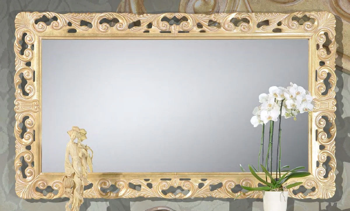 Luxury Baroque Mirror Gold - Rectangular Solid Wood Wall Mirror in Baroque Style - Magnificent Baroque Furniture - Luxury Quality - Made in Italy
