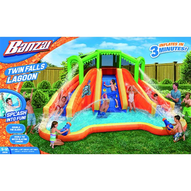 Banzai Twin Falls Lagoon – 16 x 8 Fuß großer Wasserpark mit 2 Rutschen und Kanonen