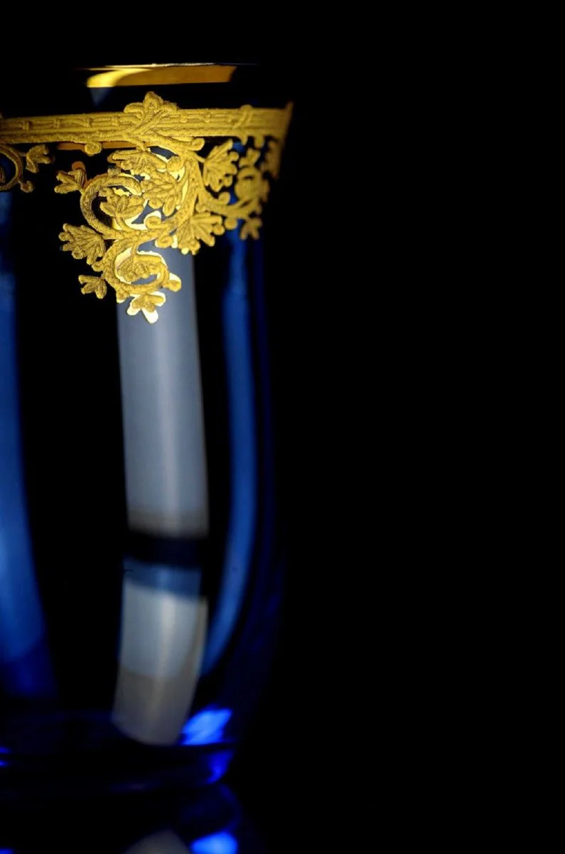 Luxury baroque water glasses set of 6 blue / gold Ø 9 x H. 12 cm - handmade and hand-painted water glasses - beer glasses - wine glasses - hotel & restaurant accessories - luxury quality