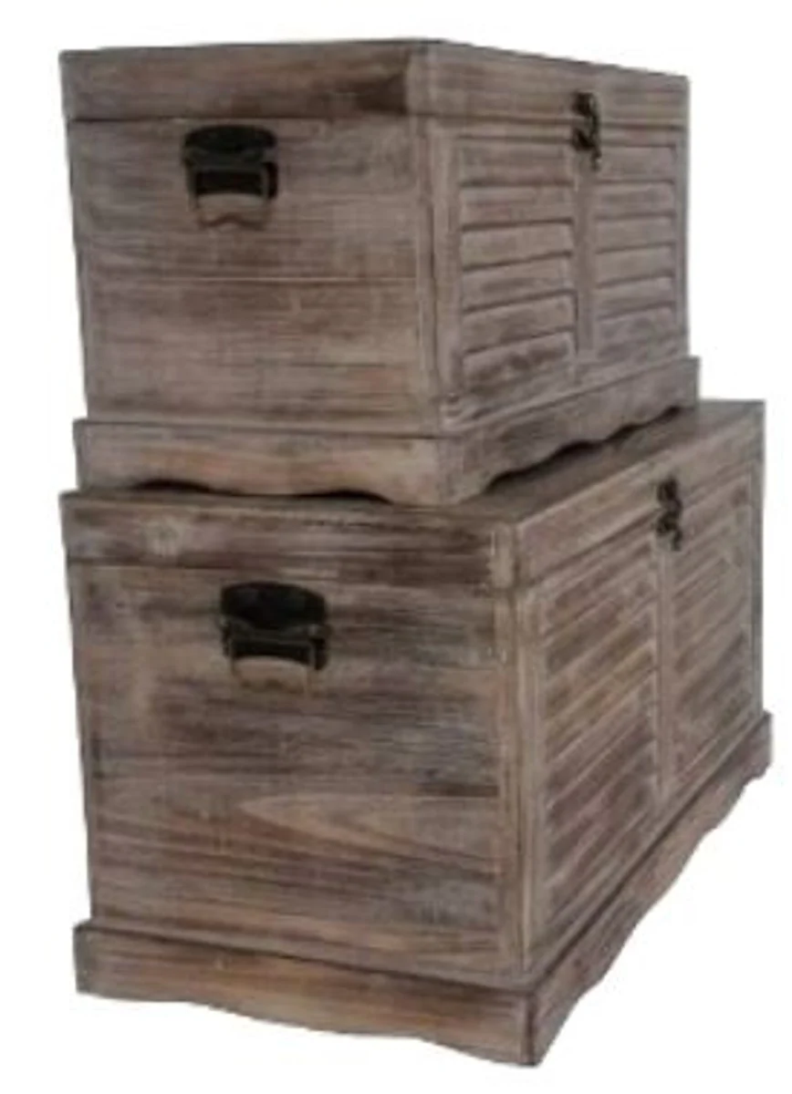 Country house style chests set of 2 natural colors - handmade wooden chests with slatted look