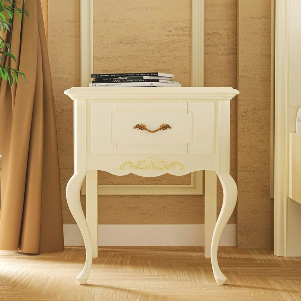 Luxury baroque bedside table with drawer cream H. 60 cm - Baroque furniture