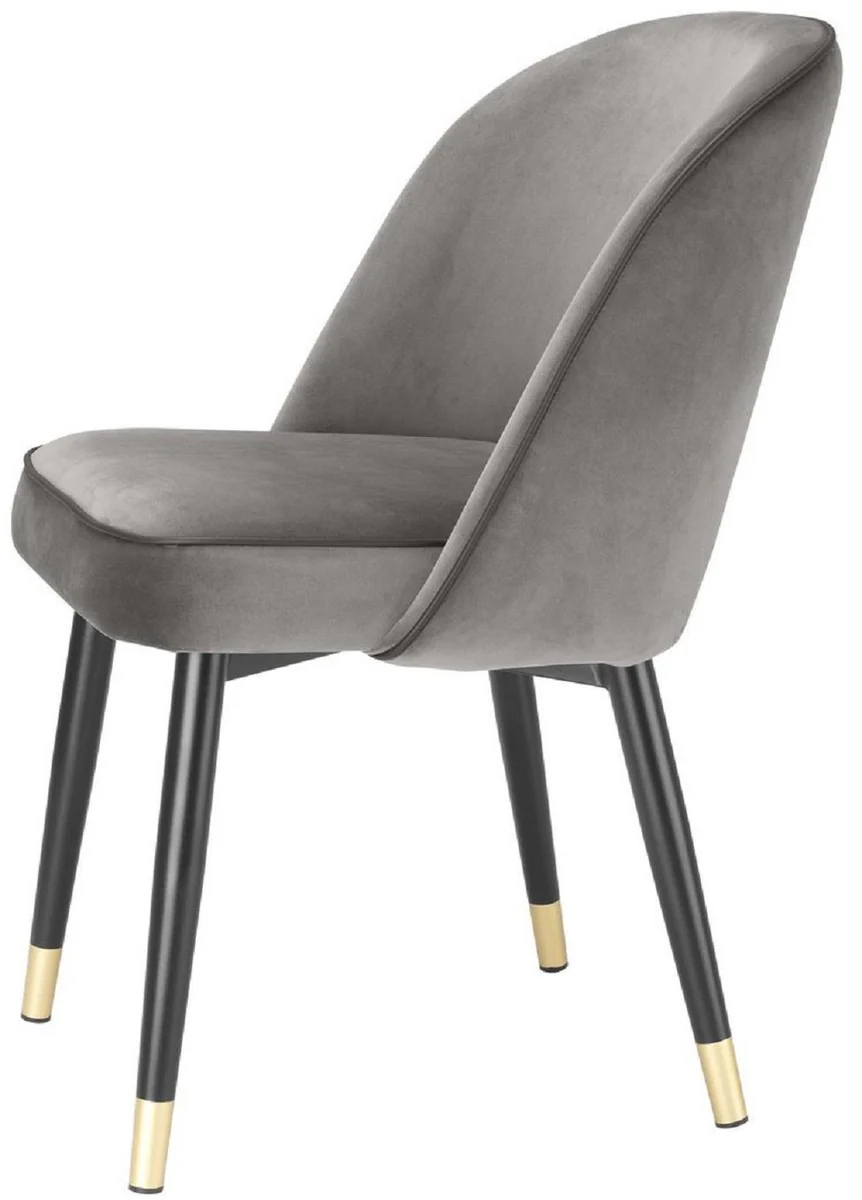 Luxury dining room chair set gray / black / brass 53 x 56 x H. 84 cm - Dining room chairs with elegant velvet fabric - Dining room furniture
