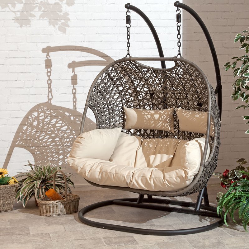 2022 Patio Wicker Swing Stuhl mit Stand Rain Cover enthalten