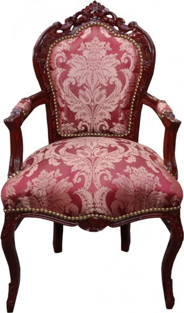 Baroque dining room chair Bordeaux pattern / brown red with armrests - Limited Edition