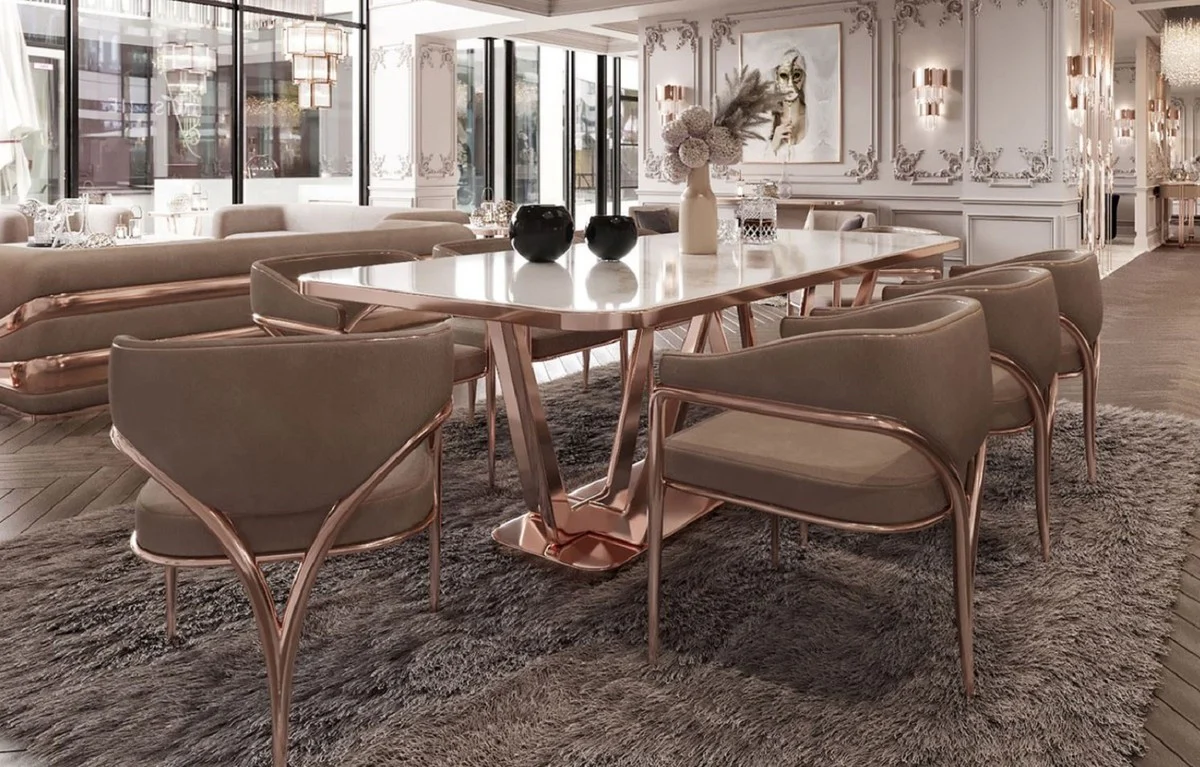 Luxury dining room chair set with armrests gray / copper 60 x 59.8 x H. 80 cm - kitchen chairs set of 8 - dining room furniture - restaurant furniture - luxury furniture - luxury furnishings