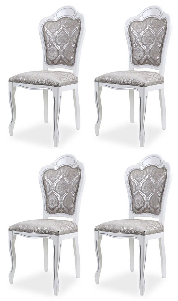 Luxury Baroque Dining Room Chair Set of 4 Gray / White H. 107 cm - Baroque Dining Room Furniture