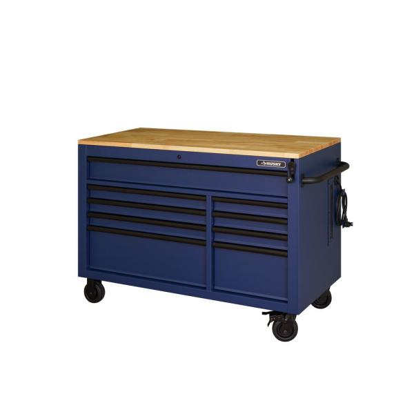 Glaubst du, du hast 52. 9-DRAWER MOBILE WORKBENCH MIT ADJUSTABLE-HEIGHT SOLID WOOD TOP IN MATTE BLUE