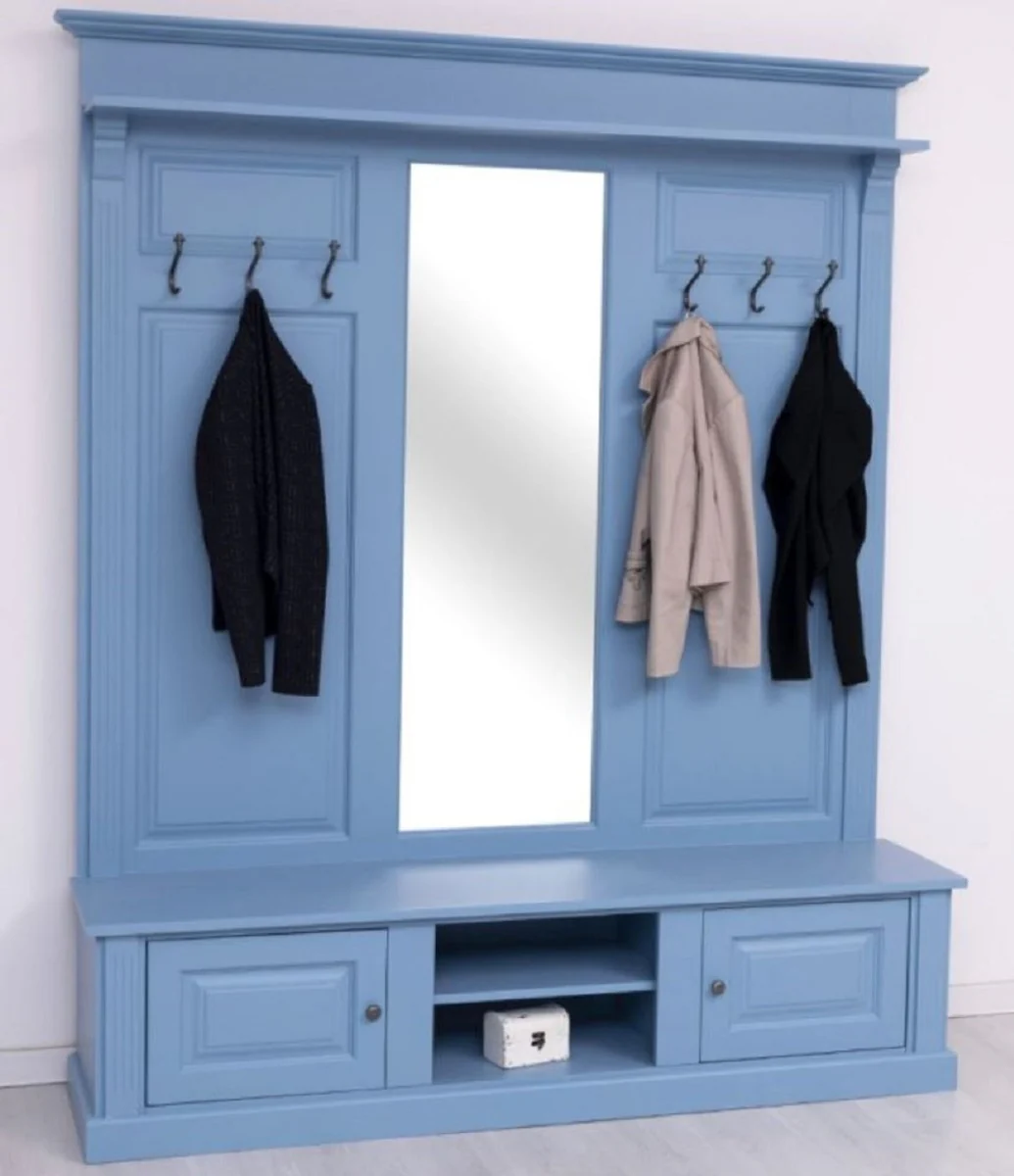 Country house style wardrobe light blue 180 x 41 x H. 210 cm - solid wood wardrobe with mirror - solid wood wardrobe furniture - country house style wardrobe furniture