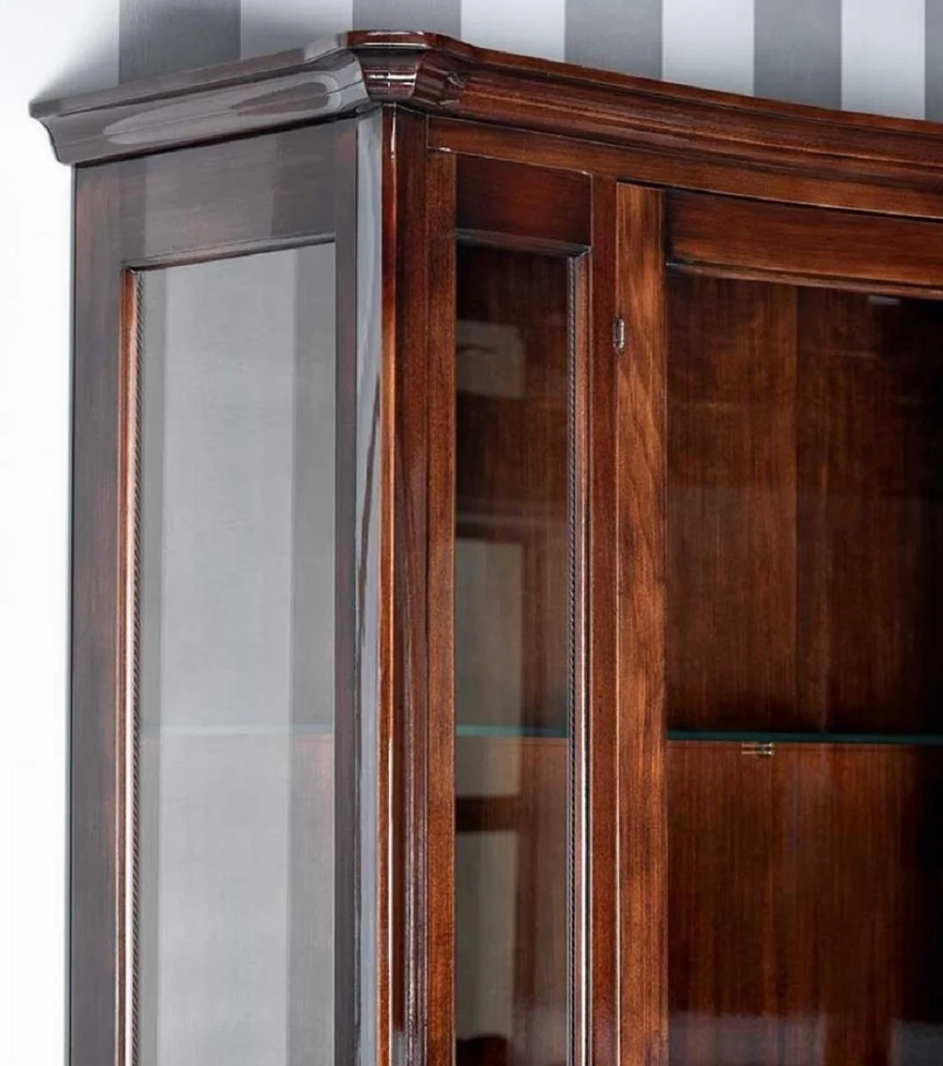Luxury Art Deco display cabinet brown 170 x 50 x H. 215 cm - solid wood display cabinet with 2 glass doors - luxury Art Deco living room furniture