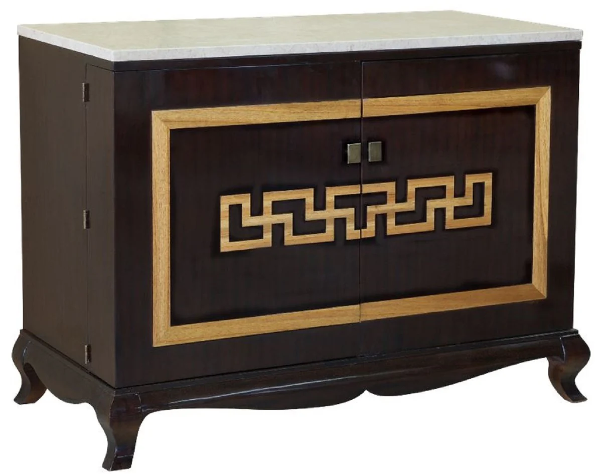 Luxury baroque liqueur cabinet black / natural color / cream 110 x 55 x H. 87 cm - solid wood bar cabinet - liquor cabinet with marble top - bar furniture in baroque style