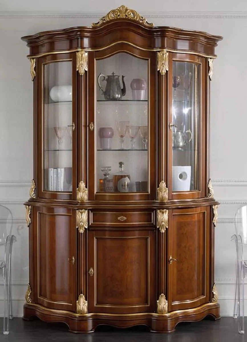 Luxury Baroque display cabinet brown / gold - Handmade display cabinet with 6 doors and drawer - Magnificent Baroque furniture - Luxury quality - Made in Italy