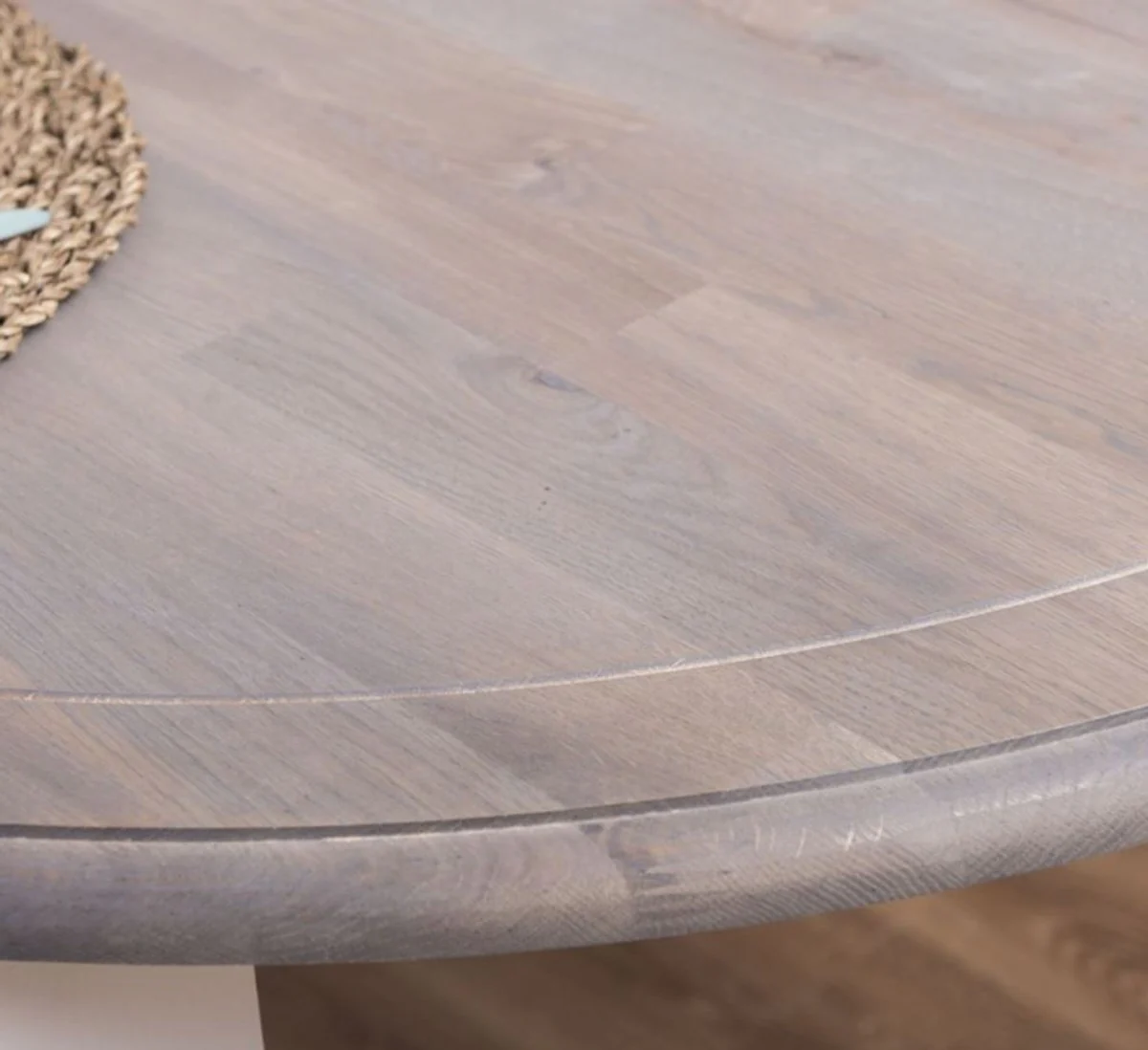 Country house style dining table gray / white 160 x 120 x H. 78 cm - Oval solid wood kitchen table with oak table top - Dining room furniture in country house style