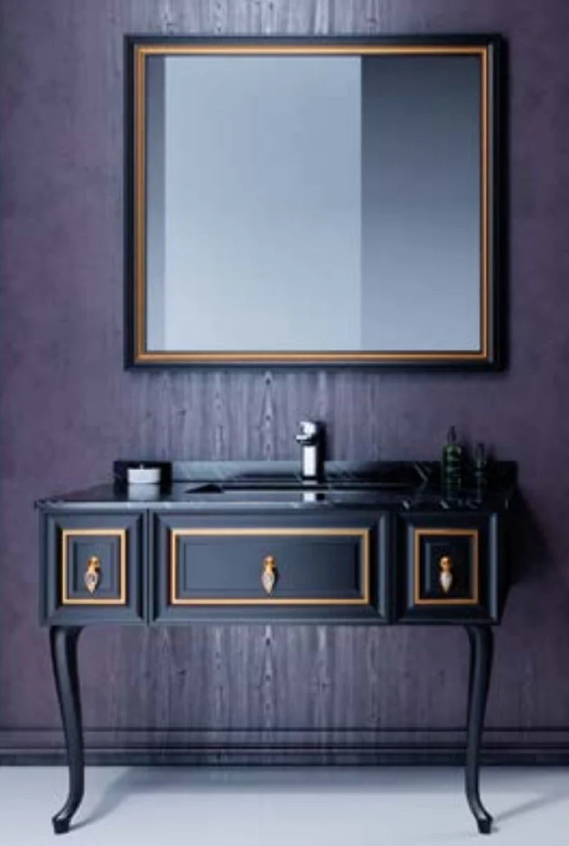 Luxury Baroque Bathroom Set Matt Black / Matt Gold - 1 Baroque washbasin with marble top and built-in ceramic sink & 1 Baroque LED wall mirror - Baroque bathroom furniture