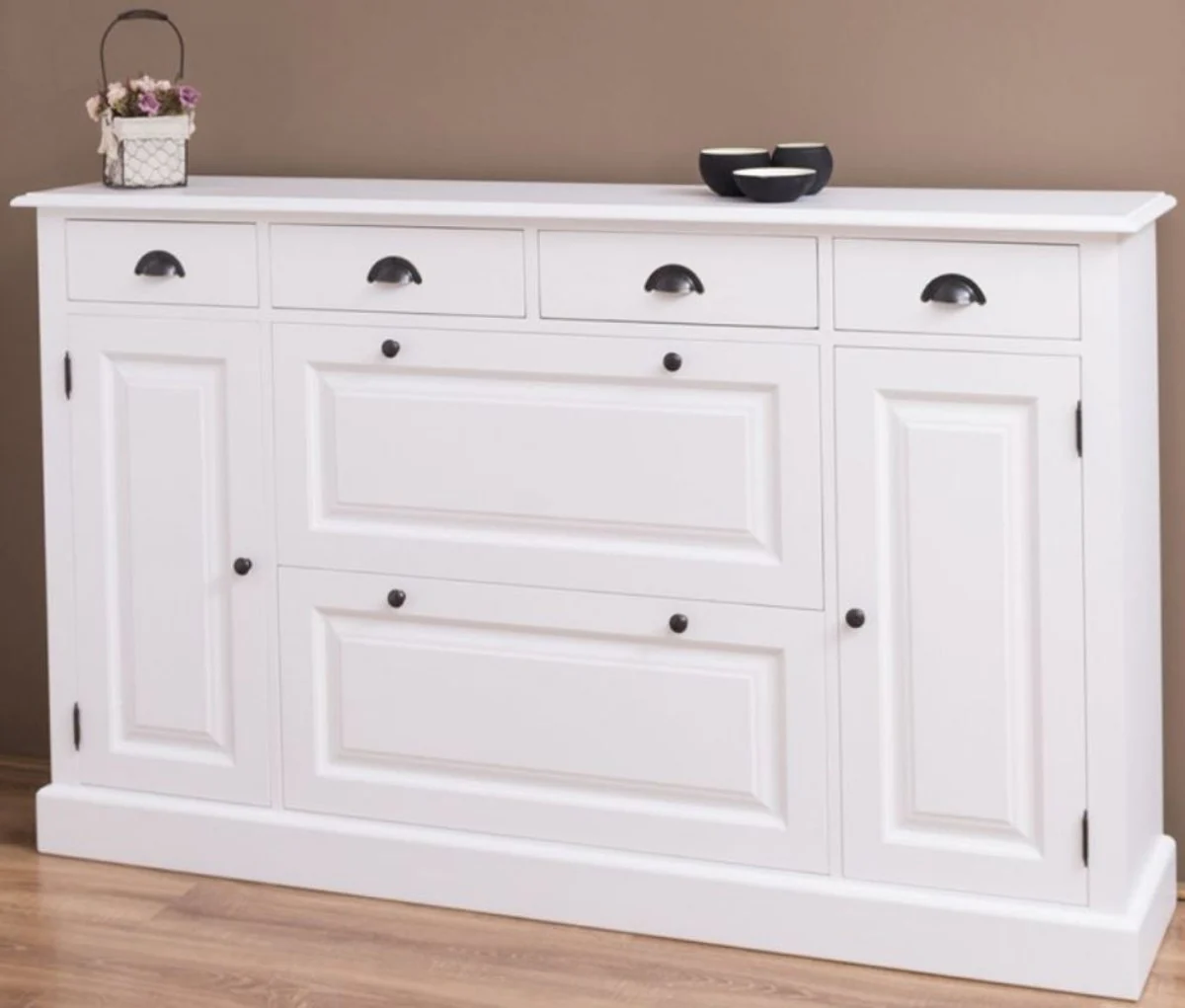 Country house style solid wood cabinet white 176 x 35 x H. 105 cm - sideboard - chest of drawers - shoe cabinet - hallway cabinet - country house style furniture