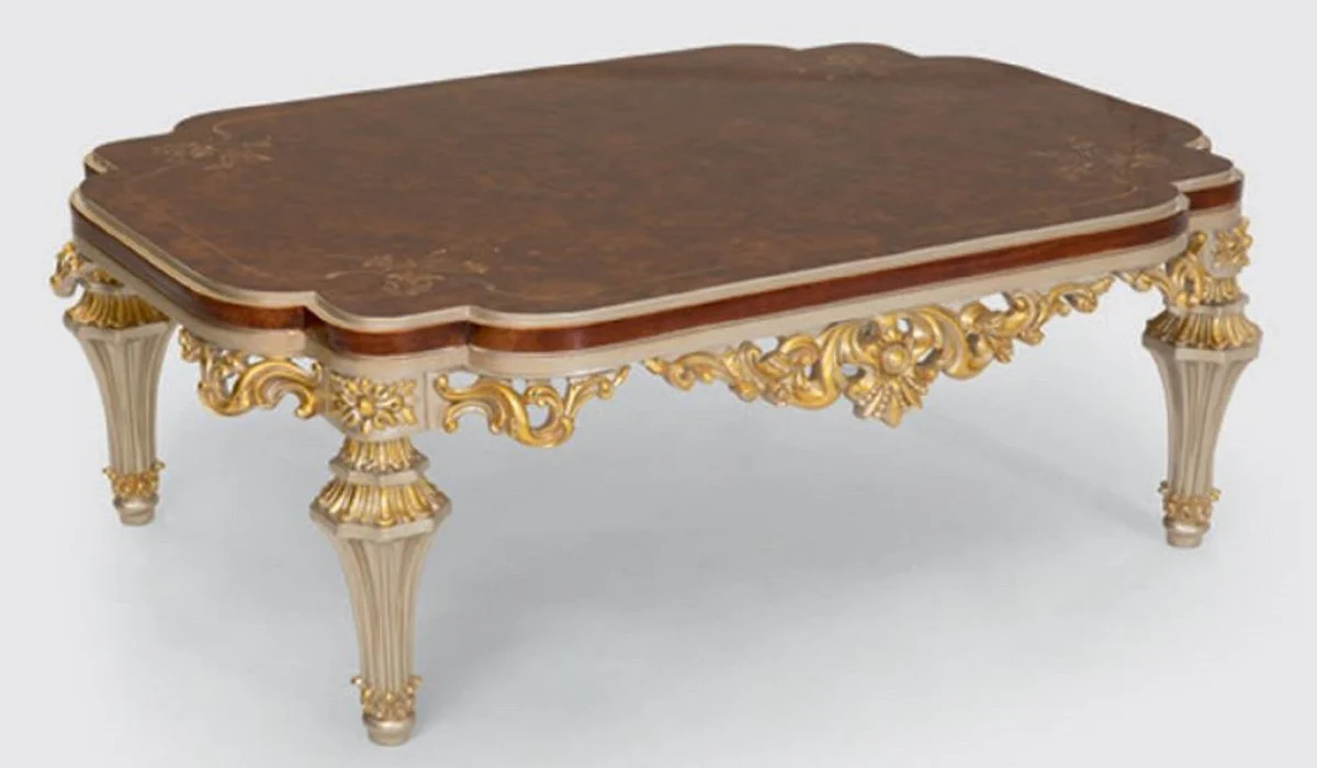 Luxury Baroque Living Room Set Pink / Brown / Silver / Gold - 2 Sofas & 2 Armchairs & 1 Coffee Table - Handmade Living Room Furniture in Baroque Style - Noble & Magnificent