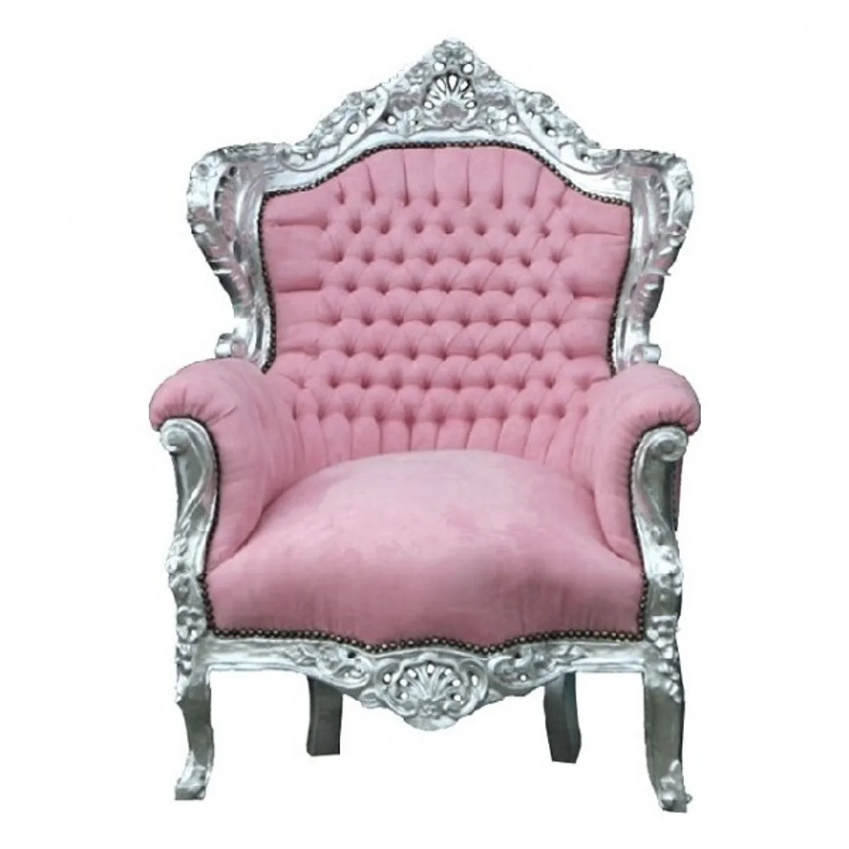Barock Sessel King Rosa / Silber 85 x 85 x H. 120 cm - Barock Möbel