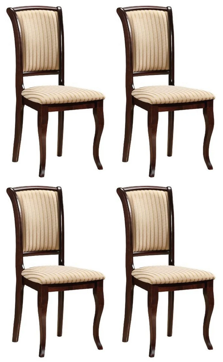 Art Nouveau dining room chair set of 4 cream / gold / dark brown 44 x 44 x H. 96 cm - Elegant solid wood kitchen chairs with stripes - Baroque & Art Nouveau dining room furniture