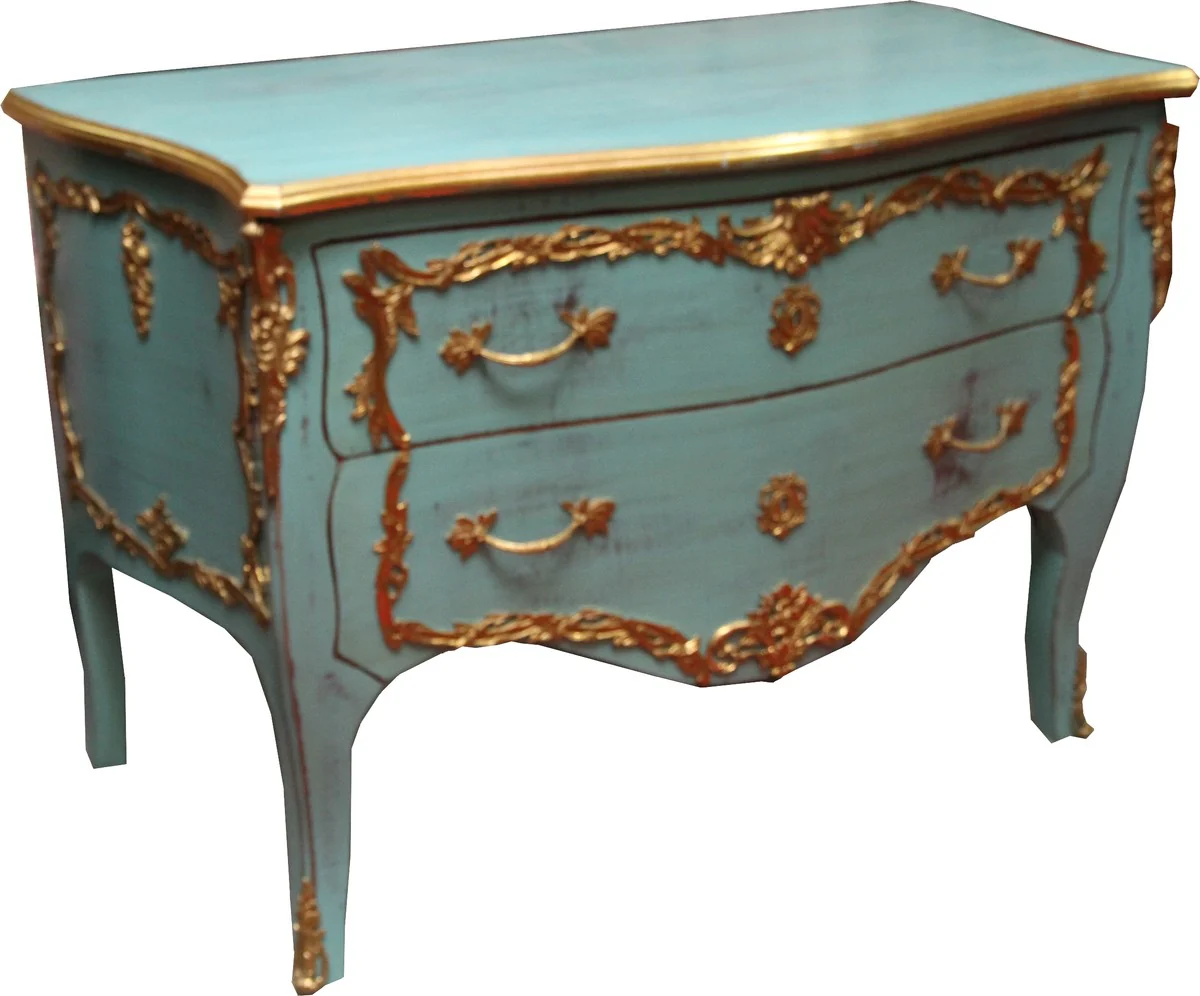 Baroque chest of drawers turquoise / gold antique style 130 cm - handmade from solid wood - limited edition
