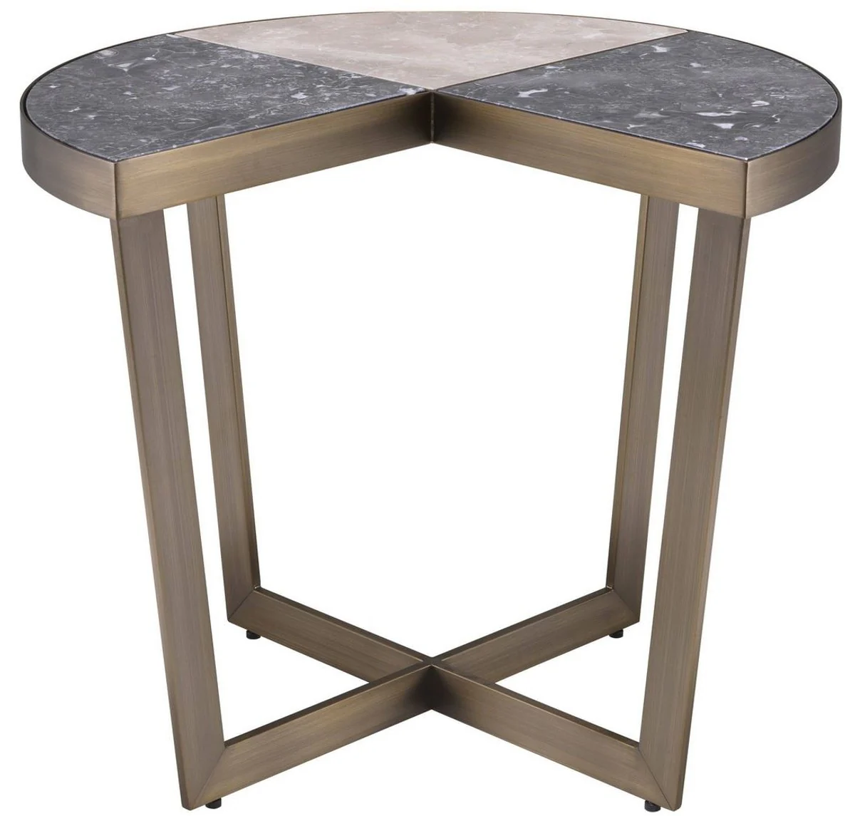 Luxury stainless steel side table with marble table top gray / beige / brass Ø 60 x H. 50.5 cm - luxury furniture