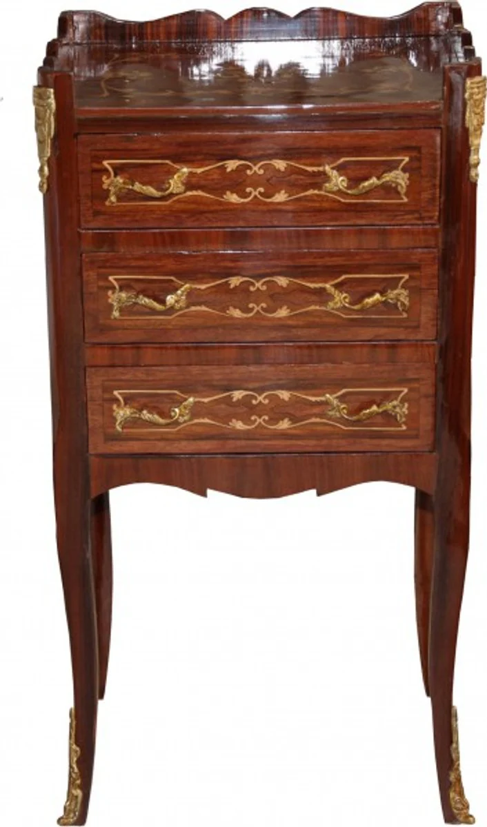 Baroque chest of drawers with 3 drawers brown inlay H 82 cm, W 42 cm - Mahogany model - bedside table console