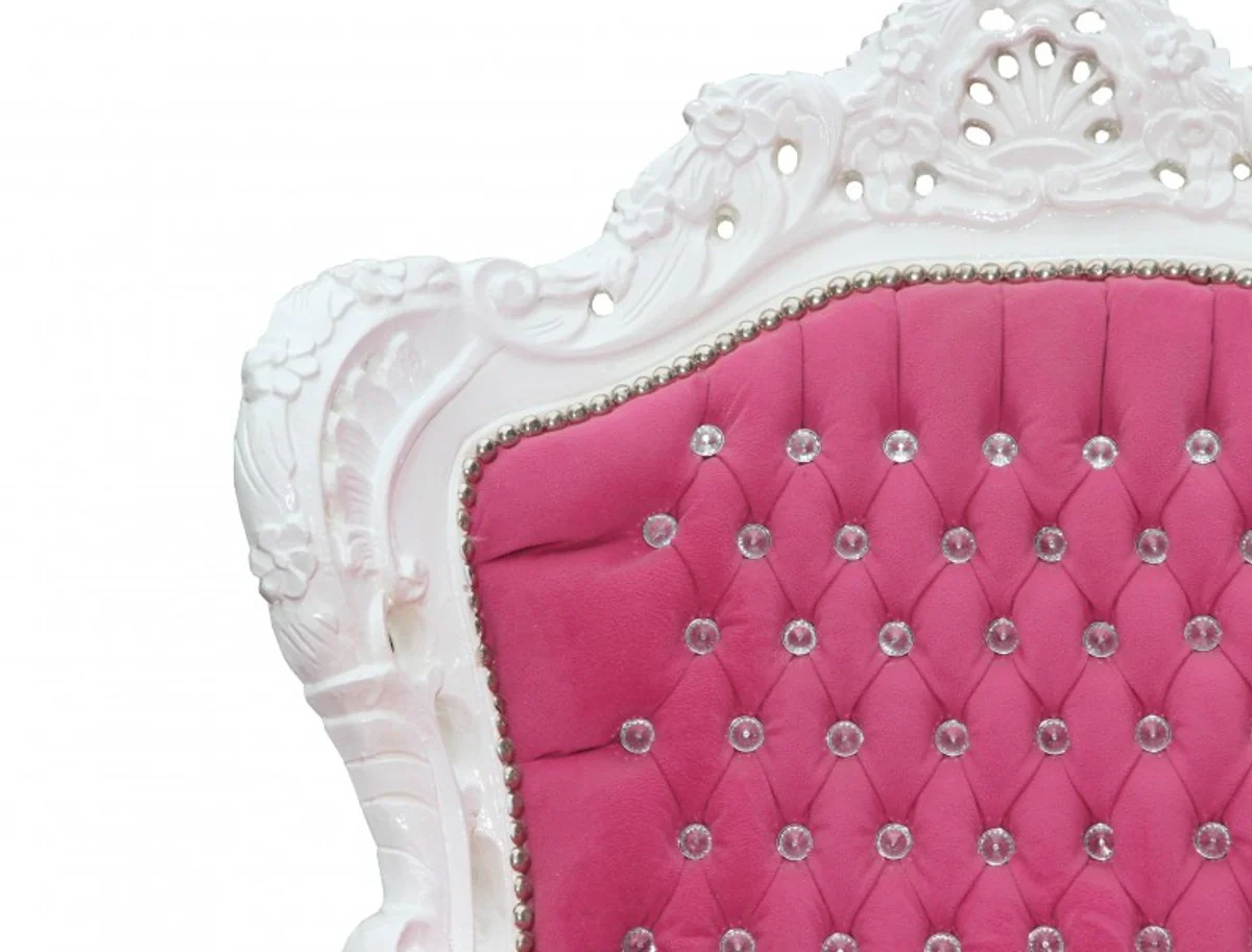 Baroque armchair King pink / white with bling bling glitter stones - noble and magnificent
