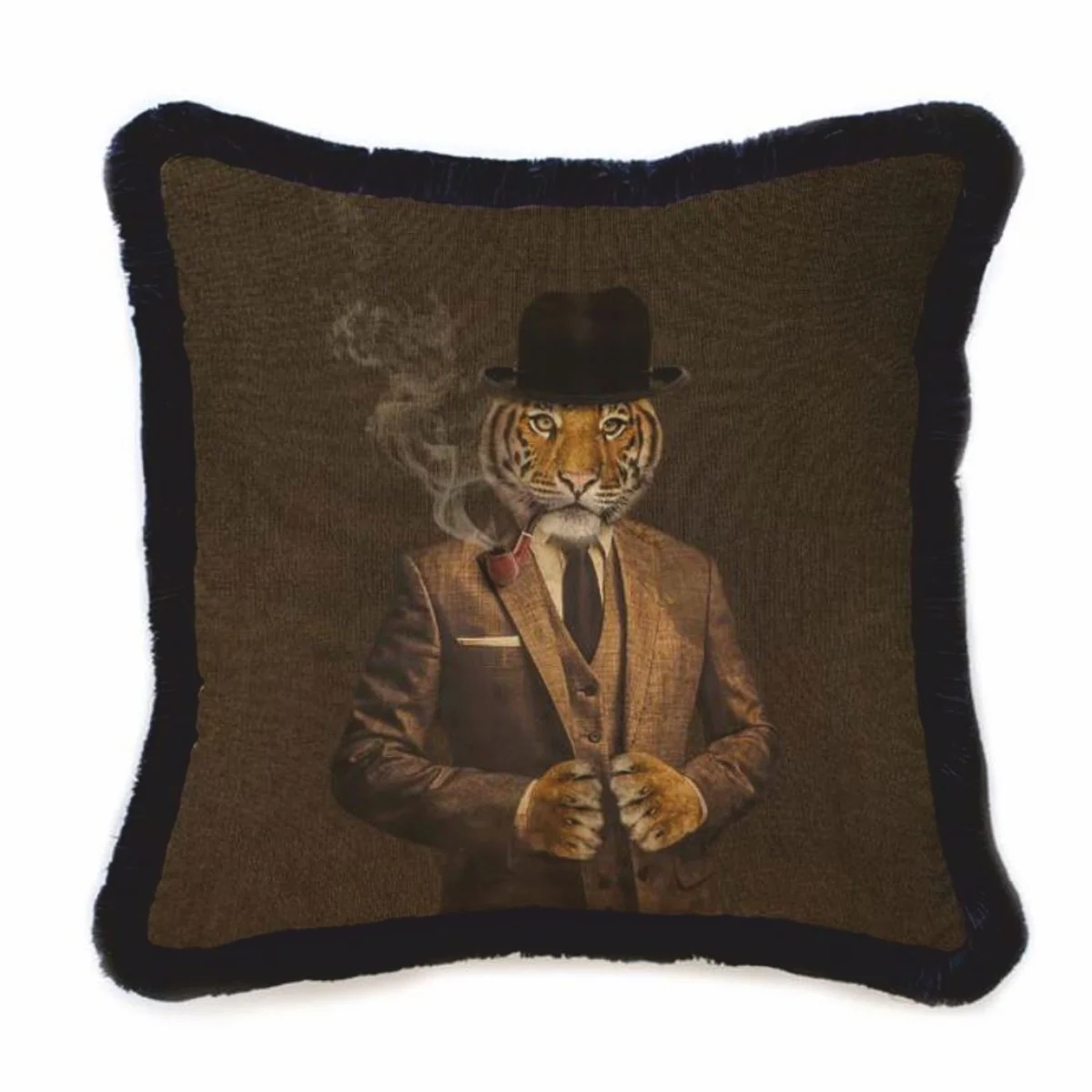 Luxury decorative velvet cushion Gentleman Tiger brown / black 45 x 45 cm