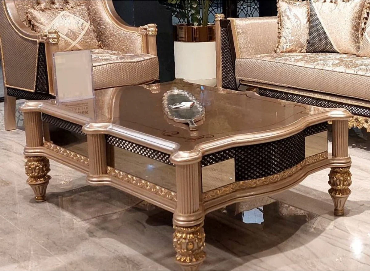 Luxury Baroque Living Room Set Gold / Black / Gray / Gold - 2 Baroque Sofas & 2 Baroque Armchairs & 1 Baroque Coffee Table - Luxury Living Room Furniture in Baroque Style - Baroque Furniture