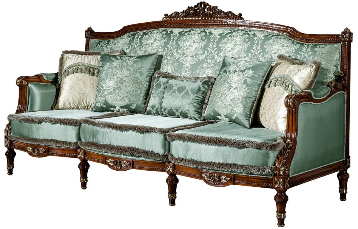 Luxury baroque living room set light green / brown - 2 sofas & 2 armchairs & 1 coffee table - magnificent living room furniture in baroque style