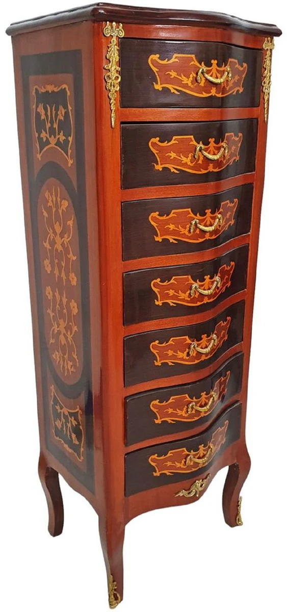 Baroque chest of drawers with 7 drawers brown / gold - magnificent solid wood cabinet in baroque style - living room furniture in baroque style - baroque furniture - baroque furnishings