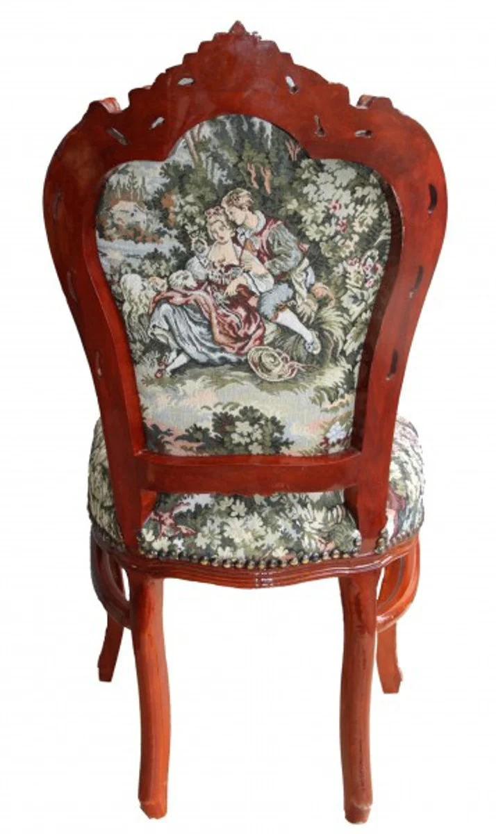 Baroque dining room chair without armrest tapestry Love Story /Brown - antique style