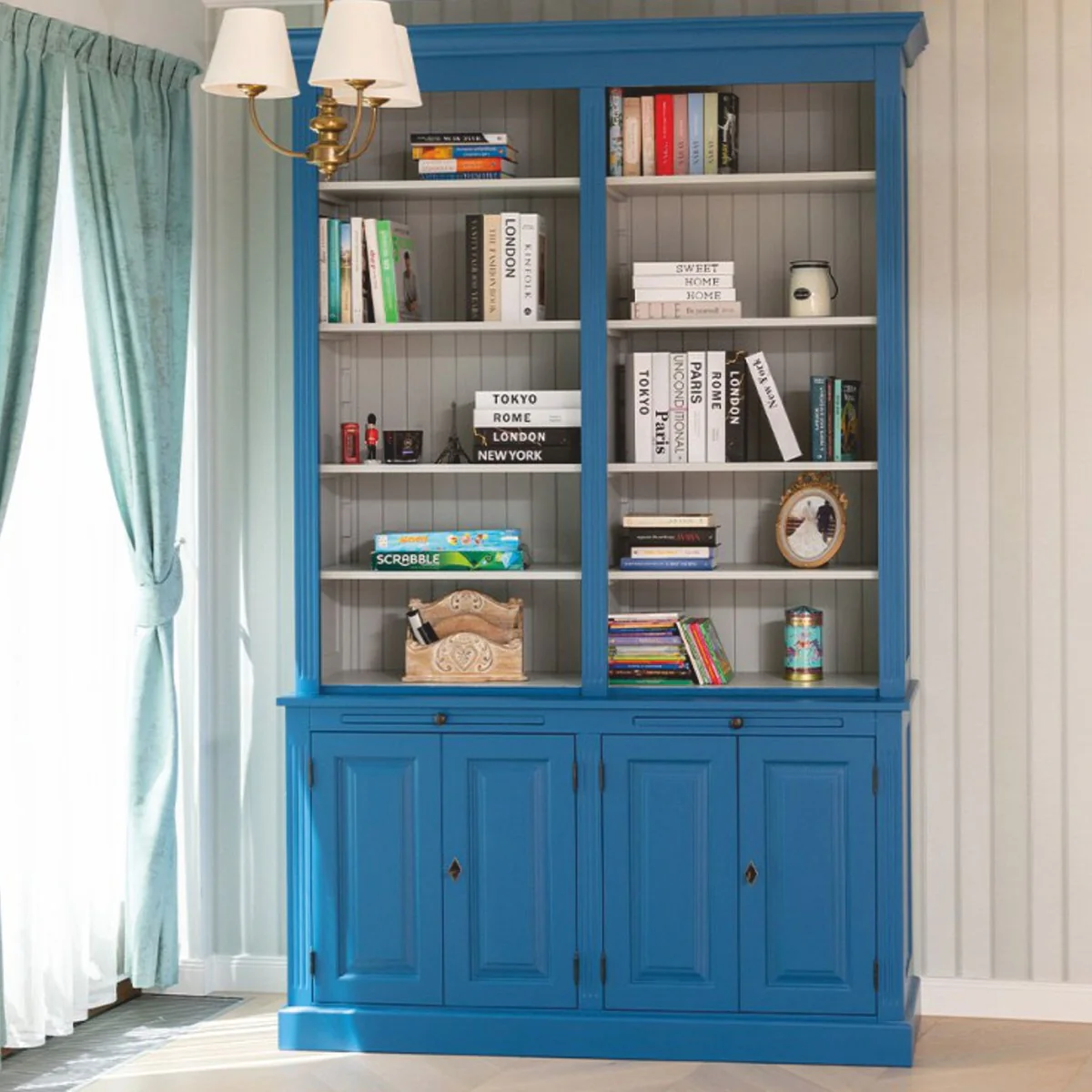 Country house style bookcase blue / gray 159 x 51 x H. 244 cm - country house style furniture