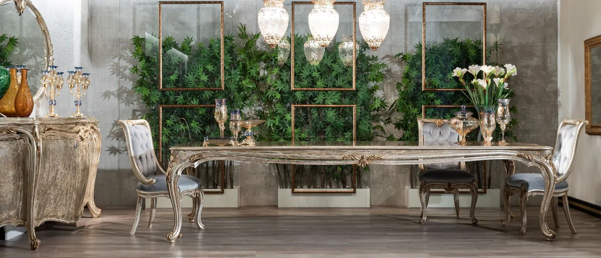 Luxury baroque dining table silver / gold - magnificent solid wood dining room table in baroque style - baroque dining room furniture