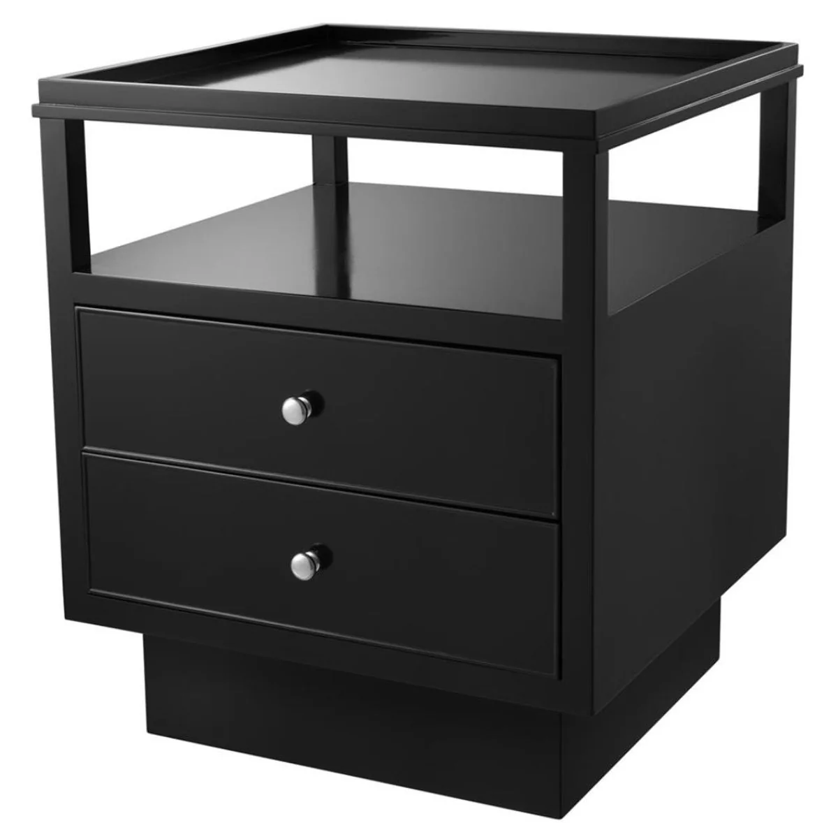 Luxury mahogany bedside table with 2 drawers black / silver 57 x 55 x H. 61 cm - Luxury bedroom furniture