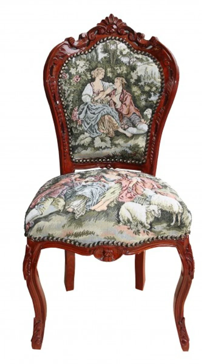 Baroque dining room chair without armrest tapestry Love Story /Brown - antique style